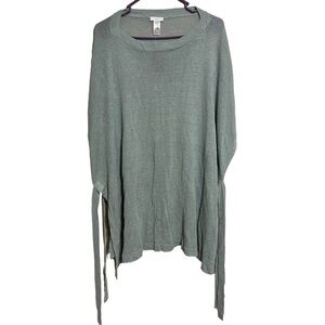 J. Jill NWT Poncho Sweater Womens One Size Linen Blend Side-Tie Green Pullover